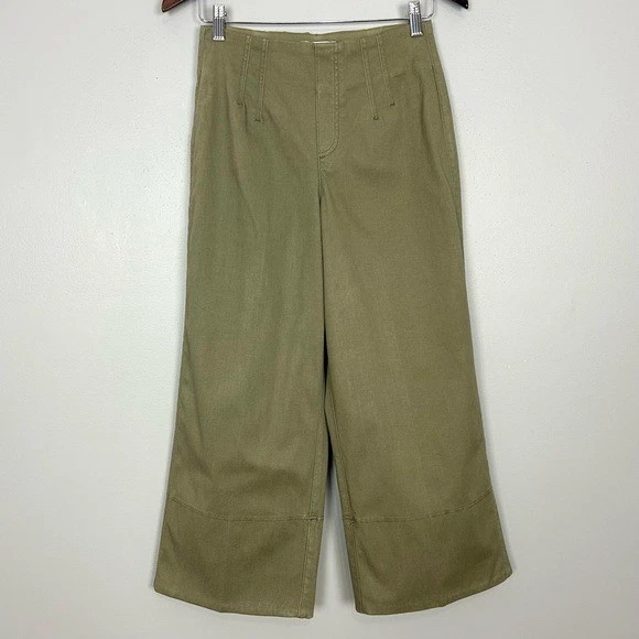 SPANX Stretch Twill Cropped Wide Leg Tuscan Olive Pants Size S Petite