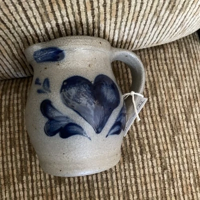 Rowe Pottery Works 4-1/2" Tall Pitcher Heart Design 1994 - Image 1 of 4