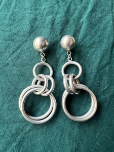 Vintage Sterling Silver 925 Dangle Ring Post Earrings - Picture 1 of 7
