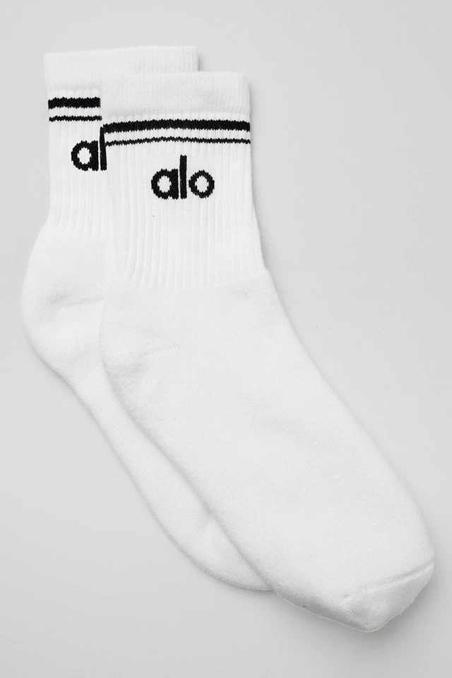 Calcetines Alo Yoga Unisex Media Tripulación Blanco/Negro Logo NUEVO Ajuste Unisex Foto 1 de 4