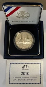 2010 American Veterans Disabled for Life Commemorative 90% Proof Silver Dollar - Picture 1 of 2