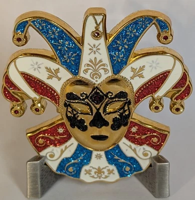 Venetian Masquerade Union Jack - Polished Gold Finish - New Unactivated Geocoin - Image 1 of 2