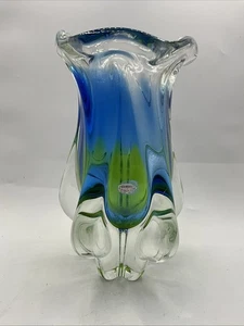 Chribska Blue And Green Vase By Josef Hospodka Vintage (SN) - Picture 1 of 24
