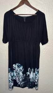 Soma Intimates Jersey Midikleid Damen Large Schwarz Blumen Kurzarm Freizeit - Bild 1 von 10