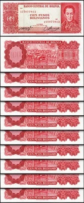 Bolivia 100 Bolivianos 1962, UNC, 10 Pcs LOT, P-164 - Image 1 of 4