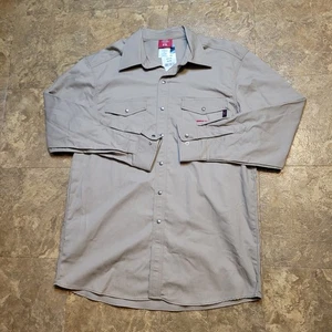 Dickies Flame Resistant Snap Front Shirt Mens XL Beige Khaki Long Sleeve - Picture 1 of 10