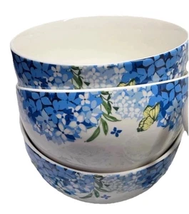 4er Set Royal Norfolk Schmetterling Blumengarten blau Hortensien Suppe Müslischalen - Bild 1 von 1