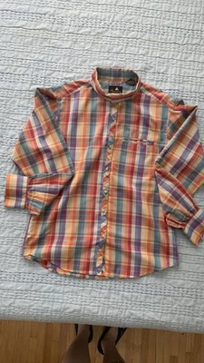 Vintage 80s 90s rainbow plaid LIZ CLAIBORNE women's button down shirt, size 6 - Image 1 of 4