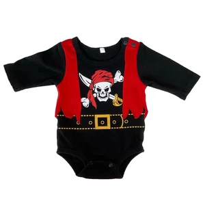 Baby Body PIRATENKOSTÜM Halloween Outfit Totenkopf gekreuzte Knochen Weste Gürtel Neugeborene - Bild 1 von 8