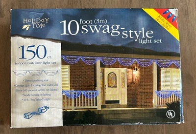 Holiday Time Swag Style Christmas String Light Set 150 Blue Indoor/Outdoor 10 ft - Image 1 of 2