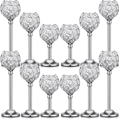 12 Pack Crystal Candle Holders Gold or Silver Candle Holders Bulk Decorative ... - Image 1 of 4