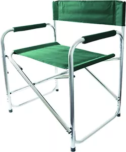 Green Directors Chair Folding With Arms Aluminium Canvas Portable Camping Garden - Picture 1 of 2