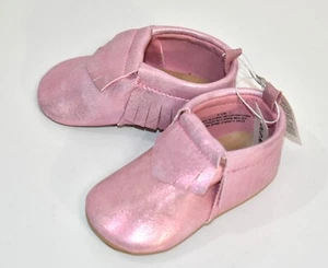 Old Navy Shoes Moccasins Pink Shimmer Metallic Size 3-6 Months Girl's - Picture 1 of 7