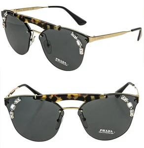 Gafas de sol PRADA ORNAMENTADAS doradas negras con escudo barra para cejas moda joya 53U PR53US 53US - Imagen 1 de 12