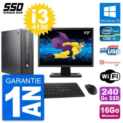 PC HP 600 G1 SFF Ecran 19" Intel Core i3-4130 RAM 16Go SSD 240Go Windows 10 Wifi - Photo 1/4