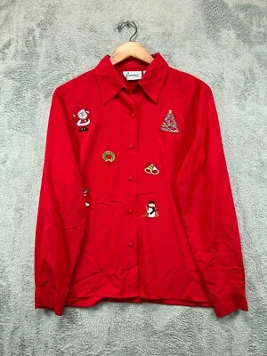 Camisa Top Joanna Navidad Mujer Mediana Roja Bordada Con Botones Manga Larga 1 Foto 1 de 4