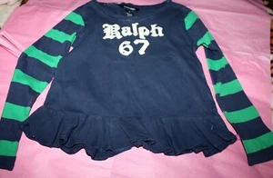POLO RL COTTON LONG SLEEVE NAVY CREWNECK GRAPHIC DOLL STYLE SHIRT/TOP SIZE 6X - Picture 1 of 3