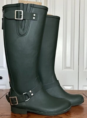 Steve Madden Tsunami Calidad Cremallera Verde Ejército 16 Pulgadas Alto Botas de Lluvia Talla 7 Foto 1 de 4