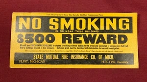 Antique No Smoking Fire Insurance Barn Sign Old Farm Country Store Barn Decor MI - Picture 1 of 4