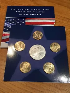 2007 Annual Uncirculated Dollar Set, SILVER EAGLE, 4-Presidential & Sacagawea $ - Picture 1 of 3
