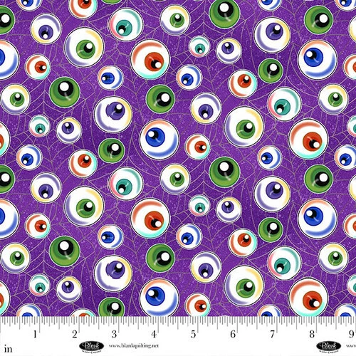 SPOOKY AURA BY BLANK HALLOWEEN EYEBALLS ON PURPLE GLOW IN THE DARK FABRIC HY — 第 1/1 张图片