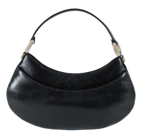 JUDITH LEIBER Vintage Black Karung Skin & Crystal Buckles Mini Top Handle Bag - Imagen 1 de 12