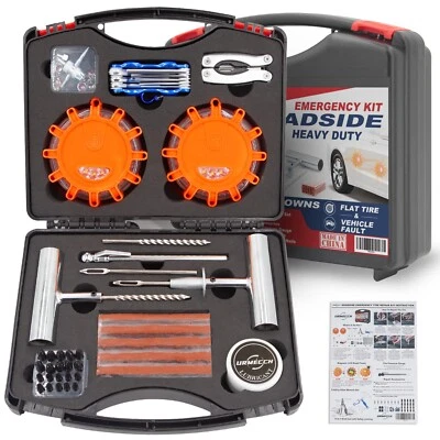 Roadside Emergency Tire Repair Kit Flat Car Truck Plug With 2pcs LED Road Flares - Image 1 of 4