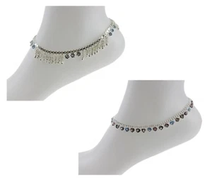Silver Anklet Ankle Chain Multicolor Diamante Indian Bell Payal Foot Jewellery - Picture 1 of 7