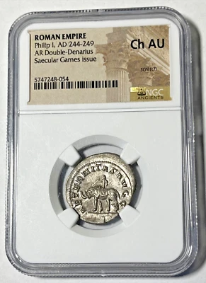 Ancient Roman Coin Empire Philip I, AD 244-249 AR Double Denarius NGC Elephant - Image 1 of 4