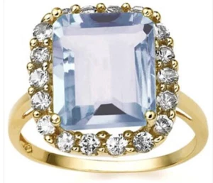 Beautiful Women 10k Real Solid Yellow Swiss Blue Topaz Gold Size 7 Designer Ring - Picture 1 of 8