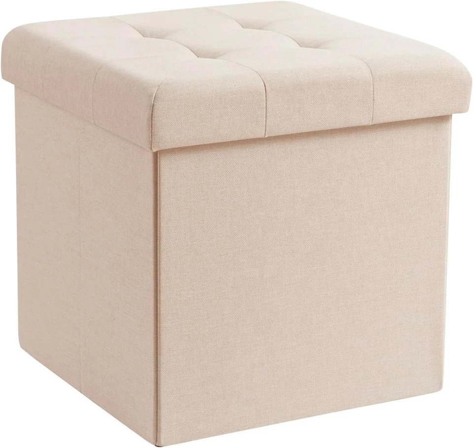 15 Inch Folding Storage Ottoman, Square Small Storage Foot Rest Stool, Bedroom B - Image 1 of 4