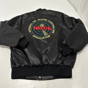 VTG 80s NATCA National Air Traffic Controller Association Sz L Satin Jacket - Picture 1 of 17