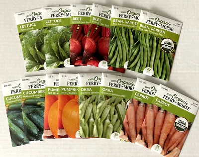 Ferry Morse Lote de 14 paquetes Semillas Vegetales Calabaza Frijoles Okra Zanahorias Remolacha Etc. Foto 1 de 4