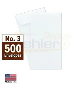 Cashier Depot #3 Coin Envelopes, 2 1/2" x 4 1/4", Premium 24lb White, 500/Box - Picture 1 of 2