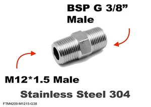 M12*1.5 MALE to BSP G 3/8" MALE Stainless Sensor Adaptor Fittings Conversion - Picture 1 of 4