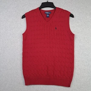 POLO RALPH LAUREN Boys XL Cable Knit 100% COTTON Sweater Vest Red Hong Kong - Picture 1 of 11