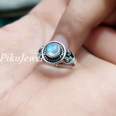 Anello in argento sterling 925 pietra di luna arcobaleno gioielli da lavoro... - Immagine 1 di 4