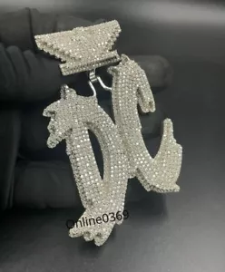 Men's Custom DC Layered Letter Pendant in Moissanite & Cubic Zirconia 925 Silver - Picture 1 of 6