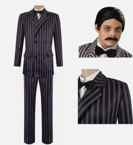 The Addams Gomez Addams Cosplay Costume Outfit Wig Halloween Suit Party Dress - Picture 1 of 7