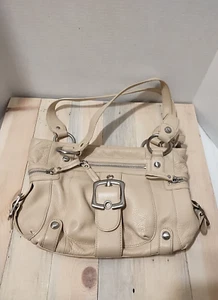 B.Makowsky  Leather Shoulder Bag Large Soft Leather Handbag Boho Purse Off White - Picture 1 of 24