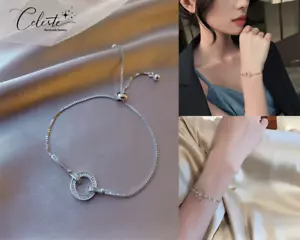 Circle Crystal Bracelet Diamond Cubic Zirconia Silver Jewelry - Imagen 1 de 9