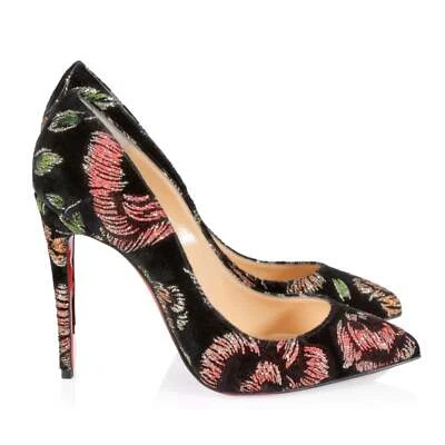 Christian Louboutin Pigalle Follies 100 Black Velvet Red Glitter Heel Pump 40 - Image 1 of 4