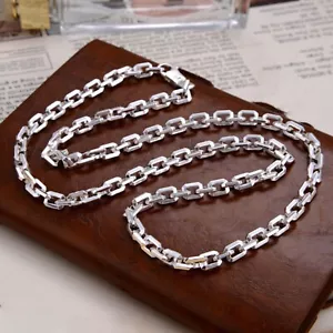 Solid 925 Sterling Silver Chain Men Square Cable Rolo Link Necklace 68.7g/23.6in - Picture 1 of 13