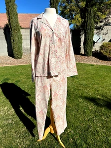 Lauren Ralph Lauren Pajamas 2 Piece Set L Cotton Sateen Paisley Pink/Beige NWT - Picture 1 of 10