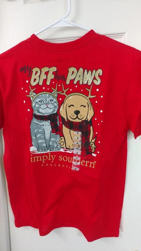 Gráfico de Natal Simply Southern tamanho Youth médio "My BFF Has Paws" T amante de animais de estimação - Imagem 1 de 1
