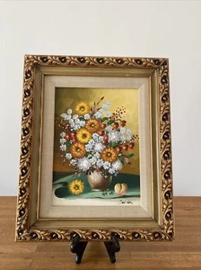 Antique 12” x 9” Canvas Oil Painting Floral by Ludwig Sohler Ornate Gold Frame - Picture 1 of 6