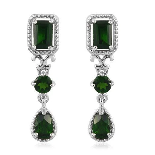 Natural Chrome Diopside Dangle Earrings in Platinum Over Sterling Silver 2.75ctw - Image 1 of 4