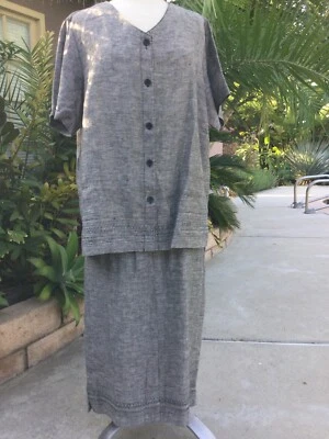 Traje Falda Vintage 2 Piezas Colección JM Mujer 100% Lino Gris Melange 1X (L) Foto 1 de 4