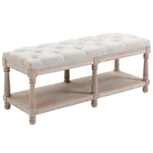 2-Tier Bed End Bench, Vintage Stool, Wooden Window Seat with Storage Shelf, Butt - Picture 1 of 11