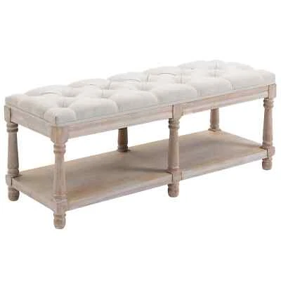 2-Tier Bed End Bench, Vintage Stool, Wooden Window Seat with Storage Shelf, Butt - Image 1 of 4
